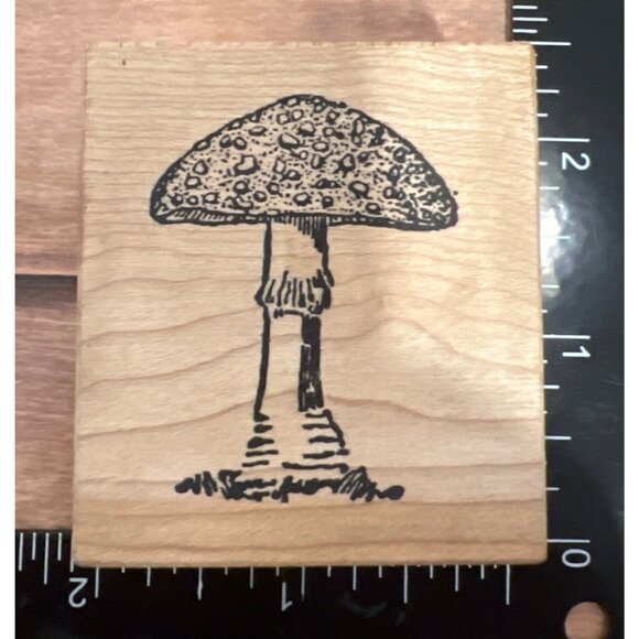 HTF All About Paper LLC 2003 Mushroom Rubber Stamp Wood Mounted Craft Supply - Picture 1 of 7